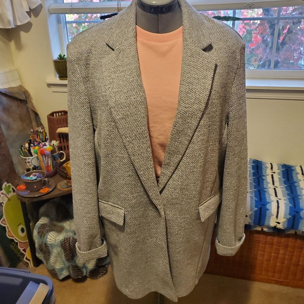 Topshop loose fitting long waisted knit blazer